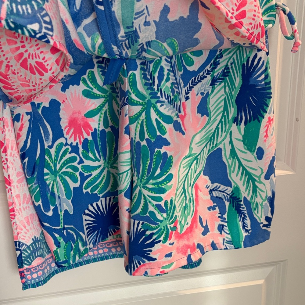 Sleeveless Tropical Print Romper in Blue, Pink & Green Lilly Pulitzer - Picture 7 of 8